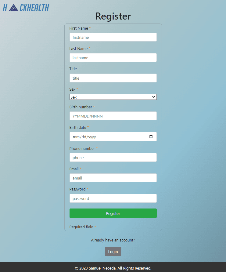 Register page